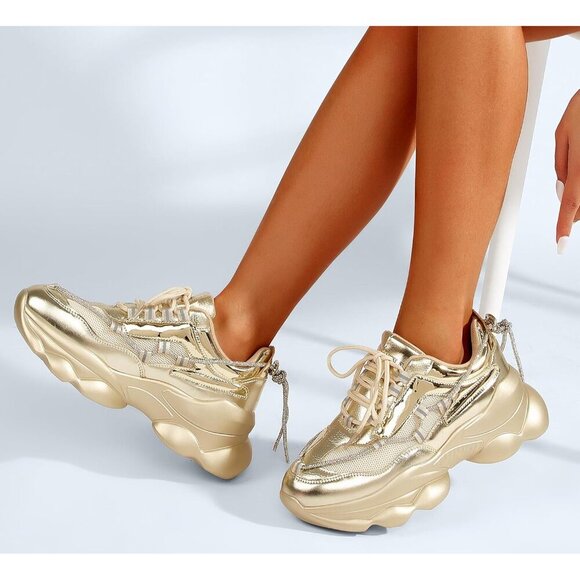 Women's 90s Chunky Sneakers Rope Platform Casual Thick Rave Walking Shoes Gold - Picture 8 of 9